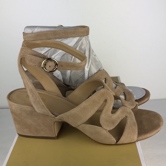 NEW Michael Kors Annalee Mid Suede Ankle Strap Peep Toe Sandals Heels 10 - Picture 4 of 10
